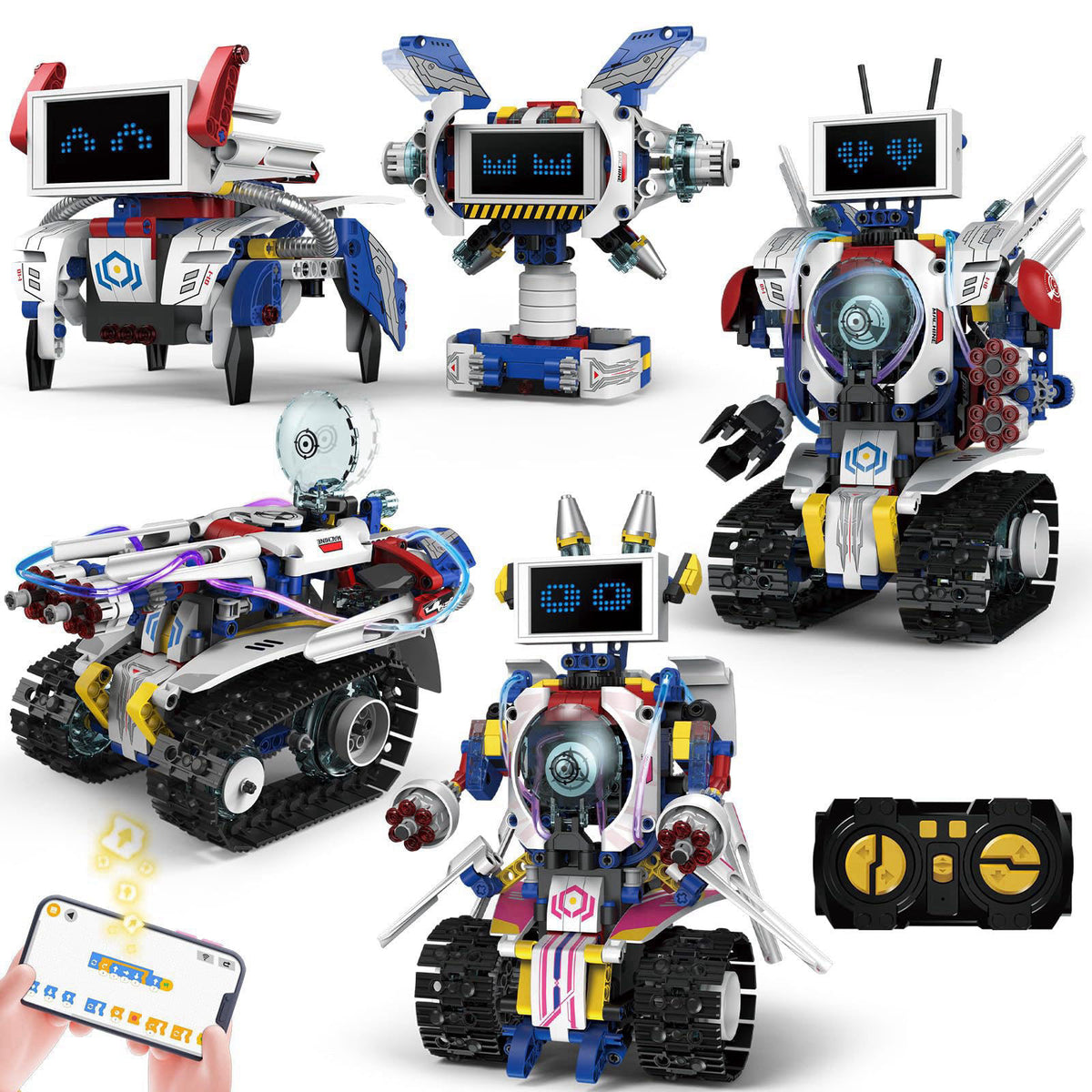 HPROMOT STEM Robot Building Kit for Kids Ages 6-16 | 603 PCS 5-in-1 | 4 Control Modes | APP & Remote Control | Rechargea