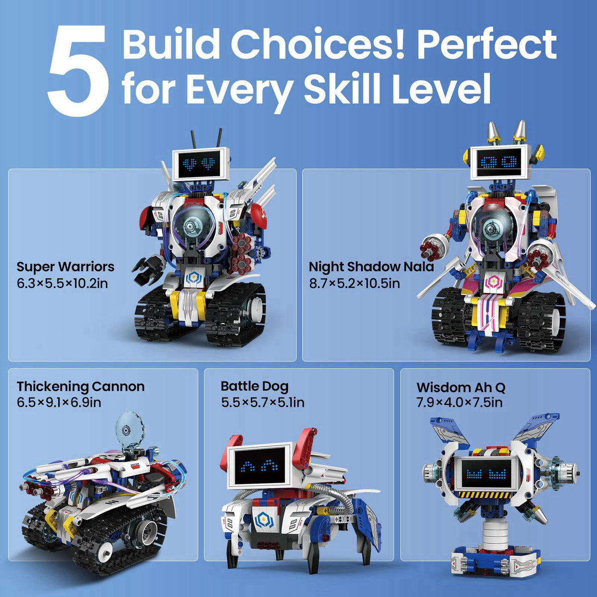 HPROMOT STEM Robot Building Kit for Kids Ages 6-16 | 603 PCS 5-in-1 | 4 Control Modes | APP & Remote Control | Rechargea