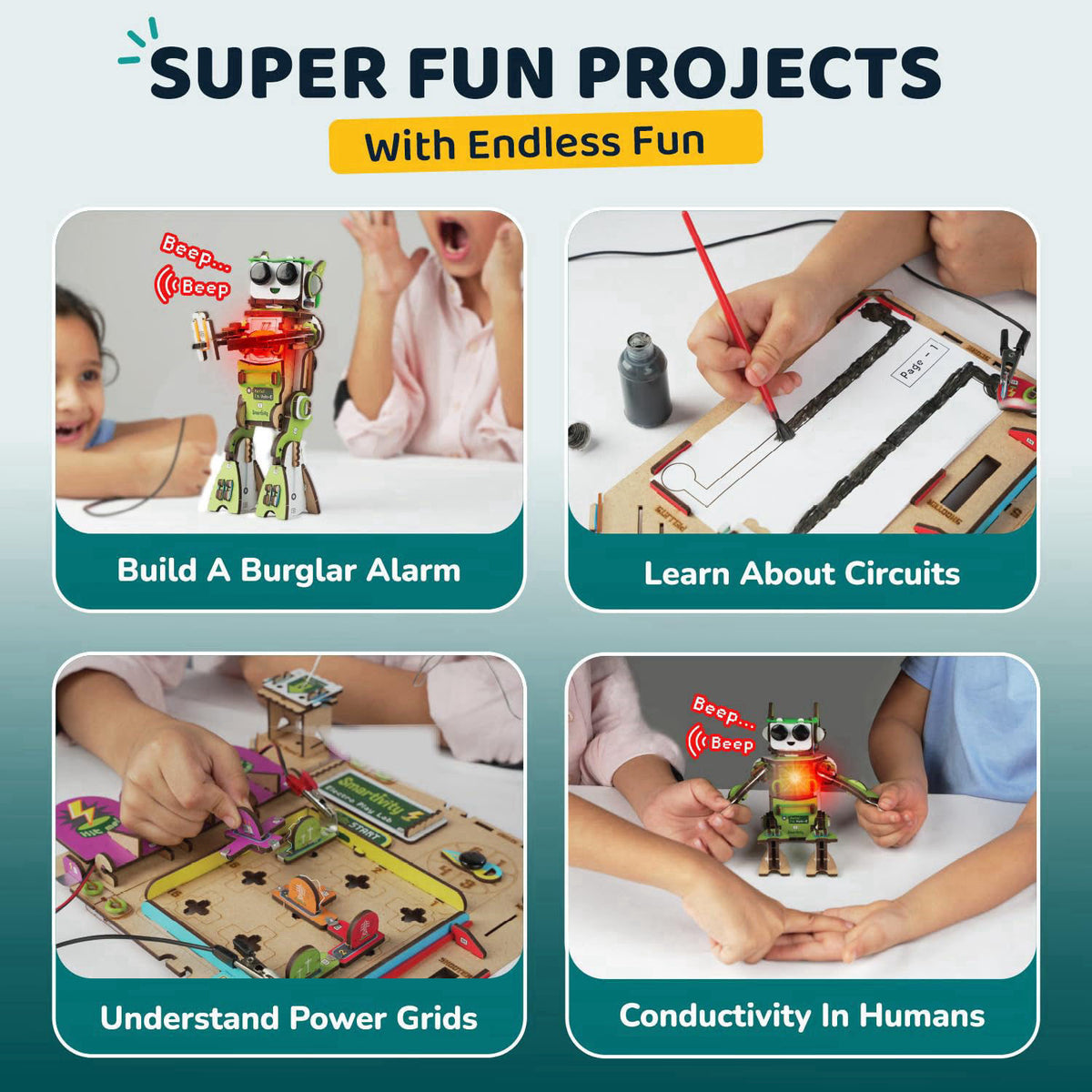 Smartivity Electricity Science Kit for Kids 8-14 Years – back view and specifications