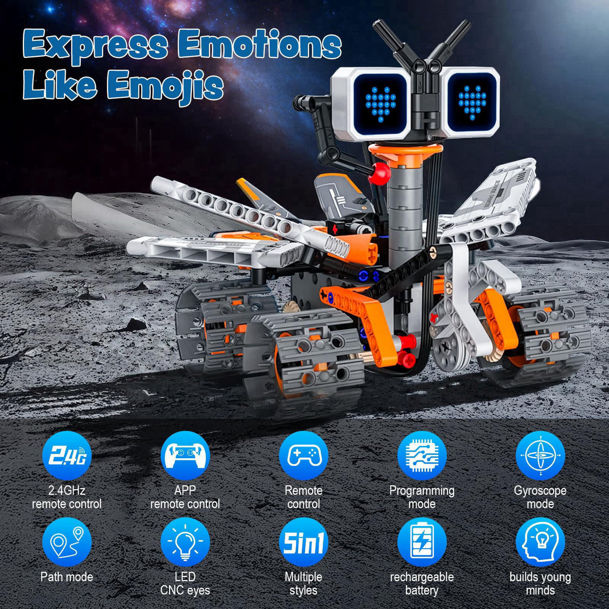 Aptrbg 5-in-1 STEM Robot Building Kit, App & Remote Control, Ages 8-12 – full view