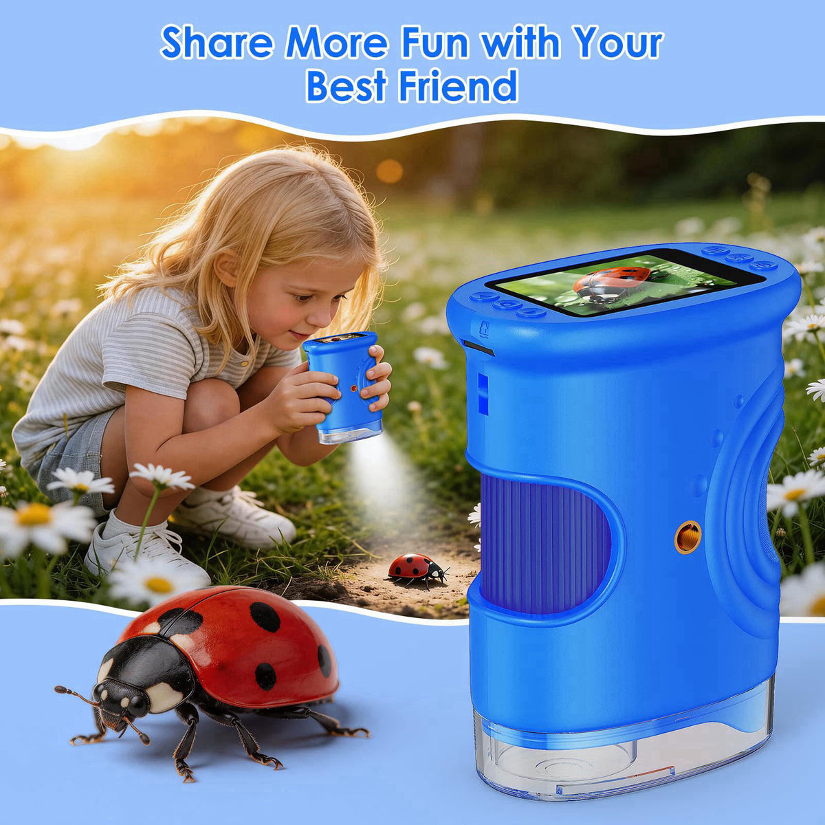ASPOVEN 4K 1000X Handheld Digital Microscope for Kids with 2.0" IPS Screen(Blue) – full view