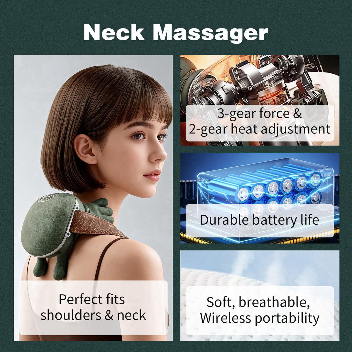 Dojavop Neck Massager with Heat for Pain Relief Deep Tissue Cordless Neck and Shoulder Massager with Heat and Fingers Bi