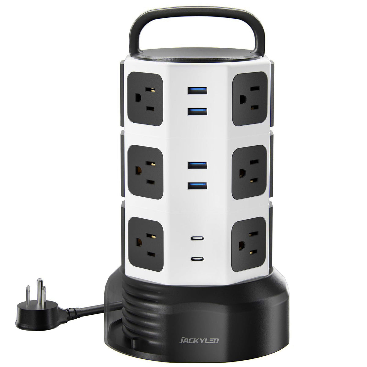 JACKYLED Power Strip Tower Surge Protector, 12 AC 6 USB (2 USB C), 1050J – product photo (Power Strips)