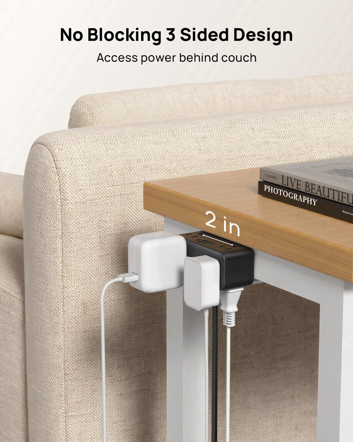 TROND Compact Desk Clamp Power Strip 5 ft, Fit 2.16" Tabletop Edge, Black – full view