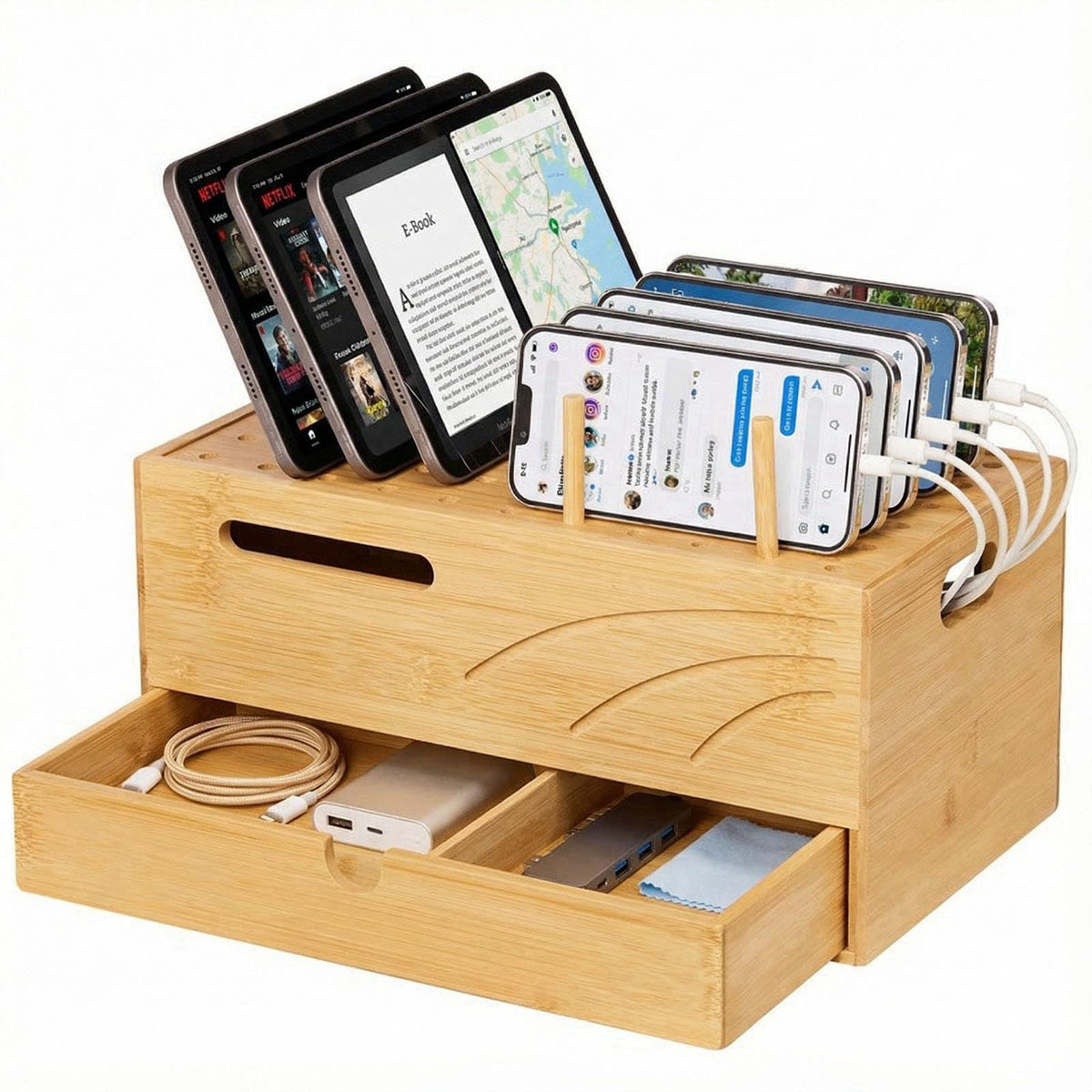 Homde Office Charging Station Organizer: 2 Layer Charger Holder (Natural) – Natural