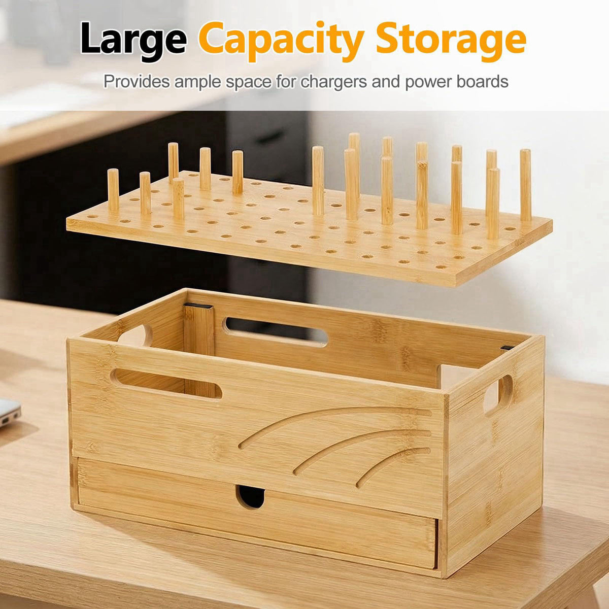 Homde Office Charging Station Organizer: 2 Layer Charger Holder (Natural) – product photo (Charging Stations)
