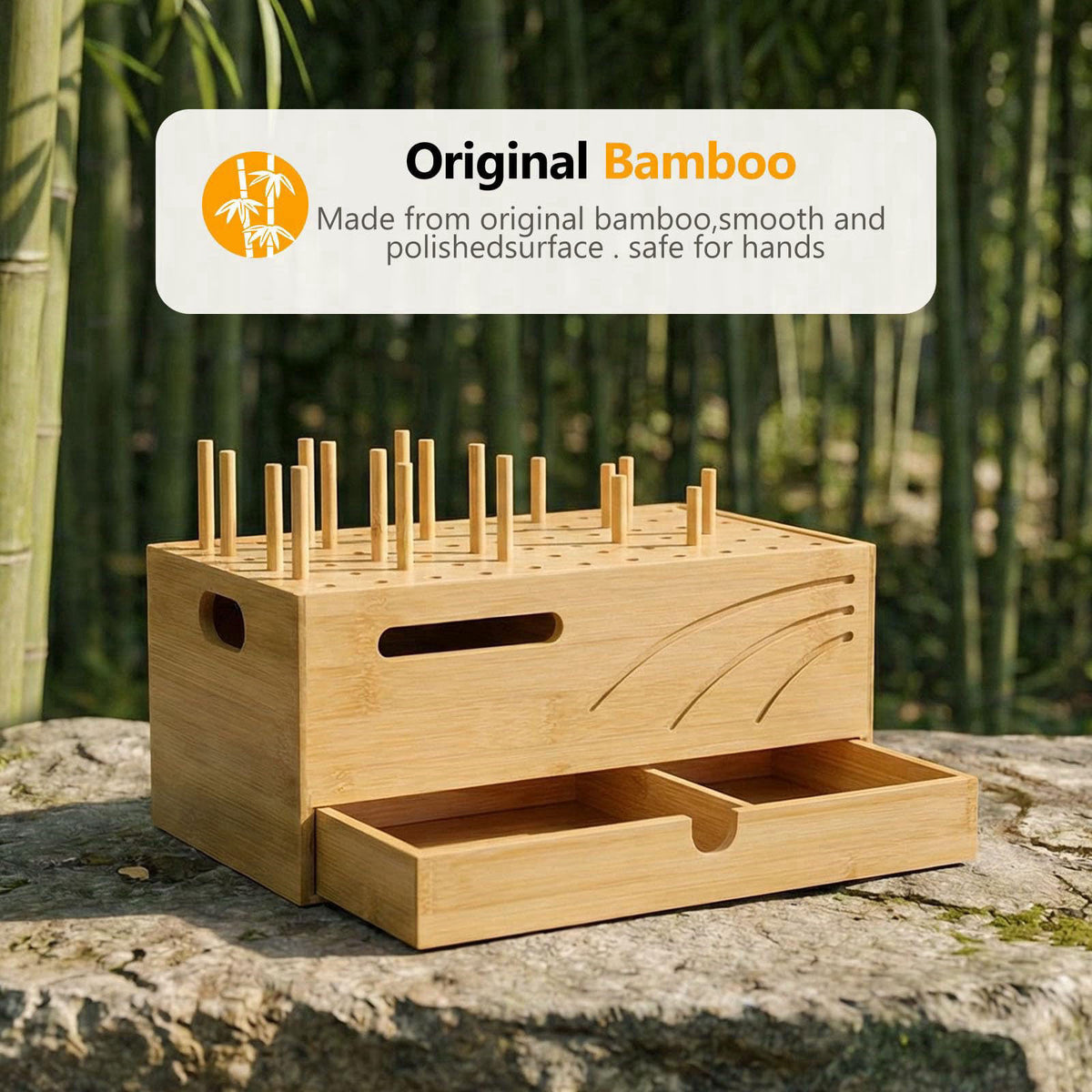 Homde Office Charging Station Organizer: 2 Layer Charger Holder (Natural) – back view and specifications