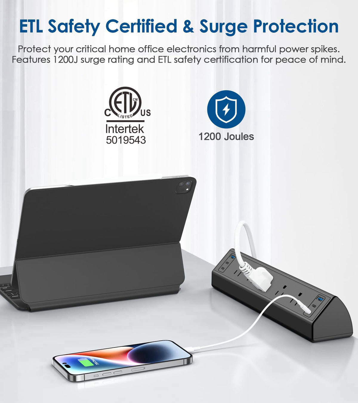Jgstkcity Desk Clamp Power Strip USB C,40W Total Fast Charging Station,4 PD 20W USB C Ports,Desk Edge Mount Surge Protec