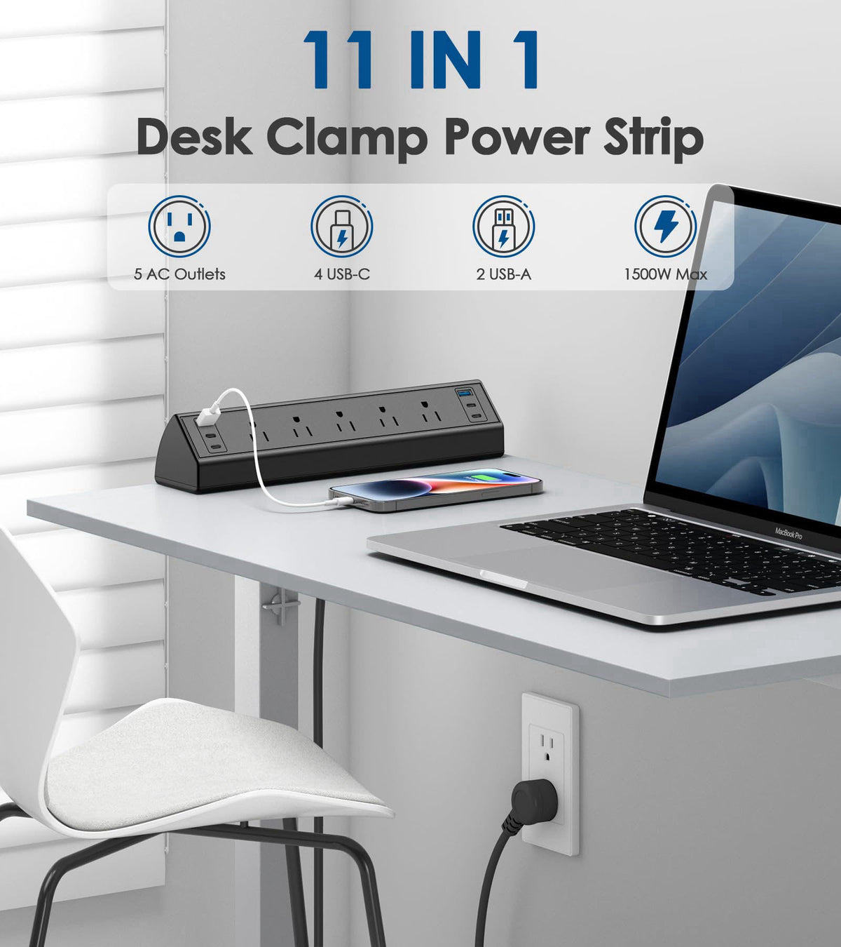 Jgstkcity Desk Clamp Power Strip USB C,40W Total Fast Charging Station,4 PD 20W USB C Ports,Desk Edge Mount Surge Protec