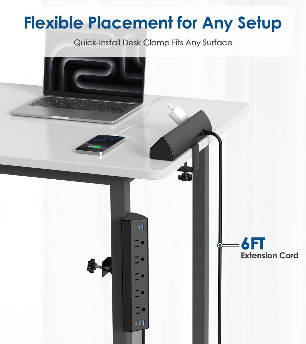 Jgstkcity Desk Clamp Power Strip USB C,40W Total Fast Charging Station,4 PD 20W USB C Ports,Desk Edge Mount Surge Protec