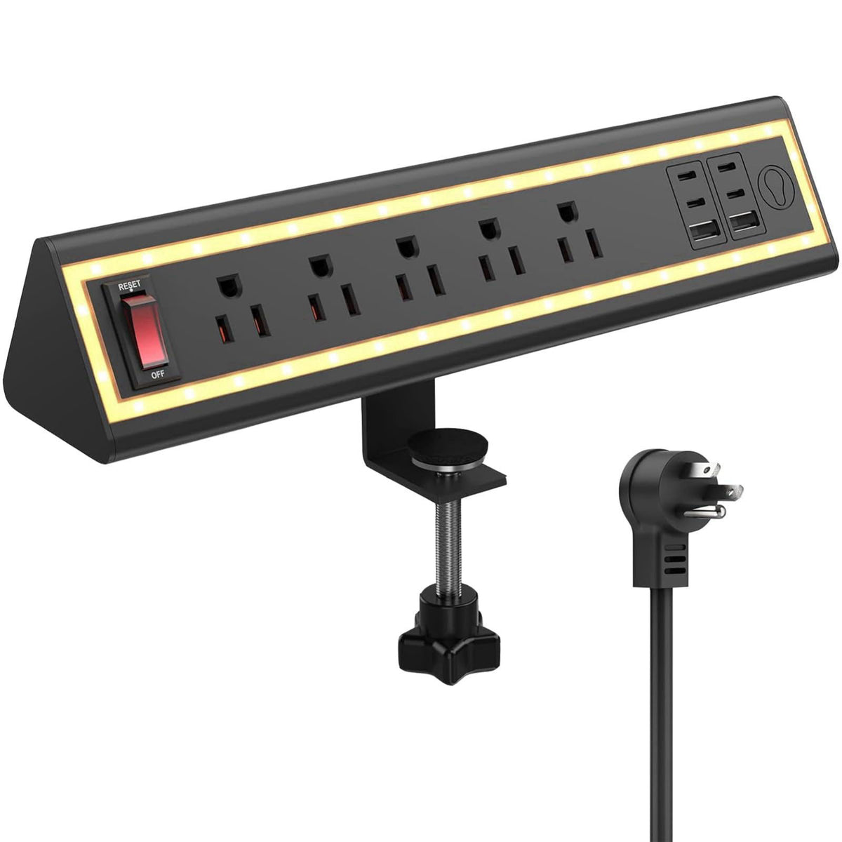 NYYTGE Desk Clamp Power Strip with Nightlight, 40W Fast Charging, 6FT Extension Cord, 4x20W USB-C & 2 USB Ports, 5 AC Ou