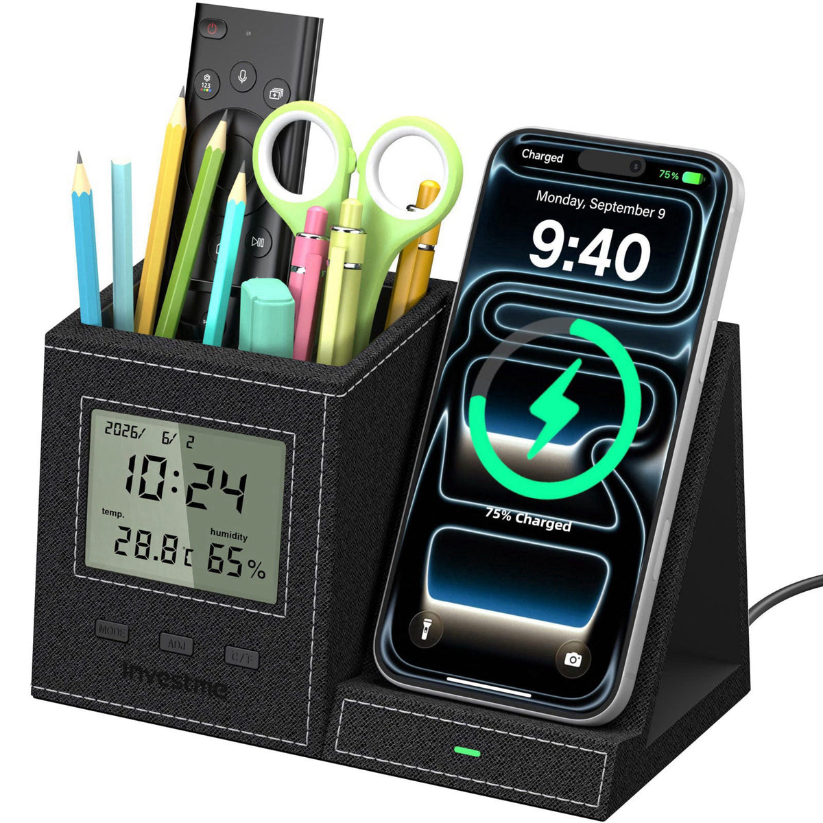 Investme 5-in-1 Pen Holder with Wireless Charger, Desk Organizer – product photo (Pencil Holders)