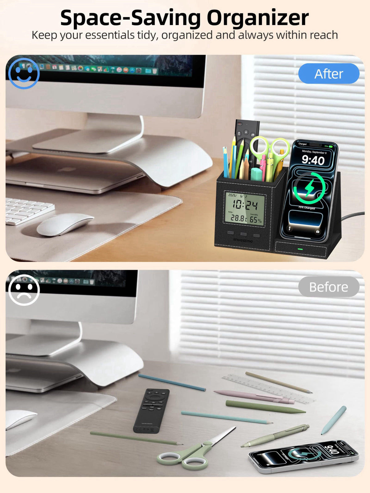 Investme 5-in-1 Pen Holder with Wireless Charger, Desk Organizer – alternate angle