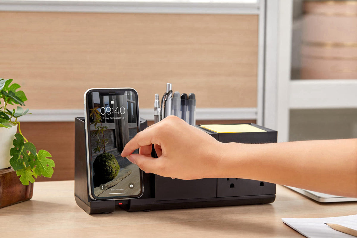 Bostitch Konnect Qi Certified Wireless Charging Desk Accessory Kit with Pencil Cups – alternate angle
