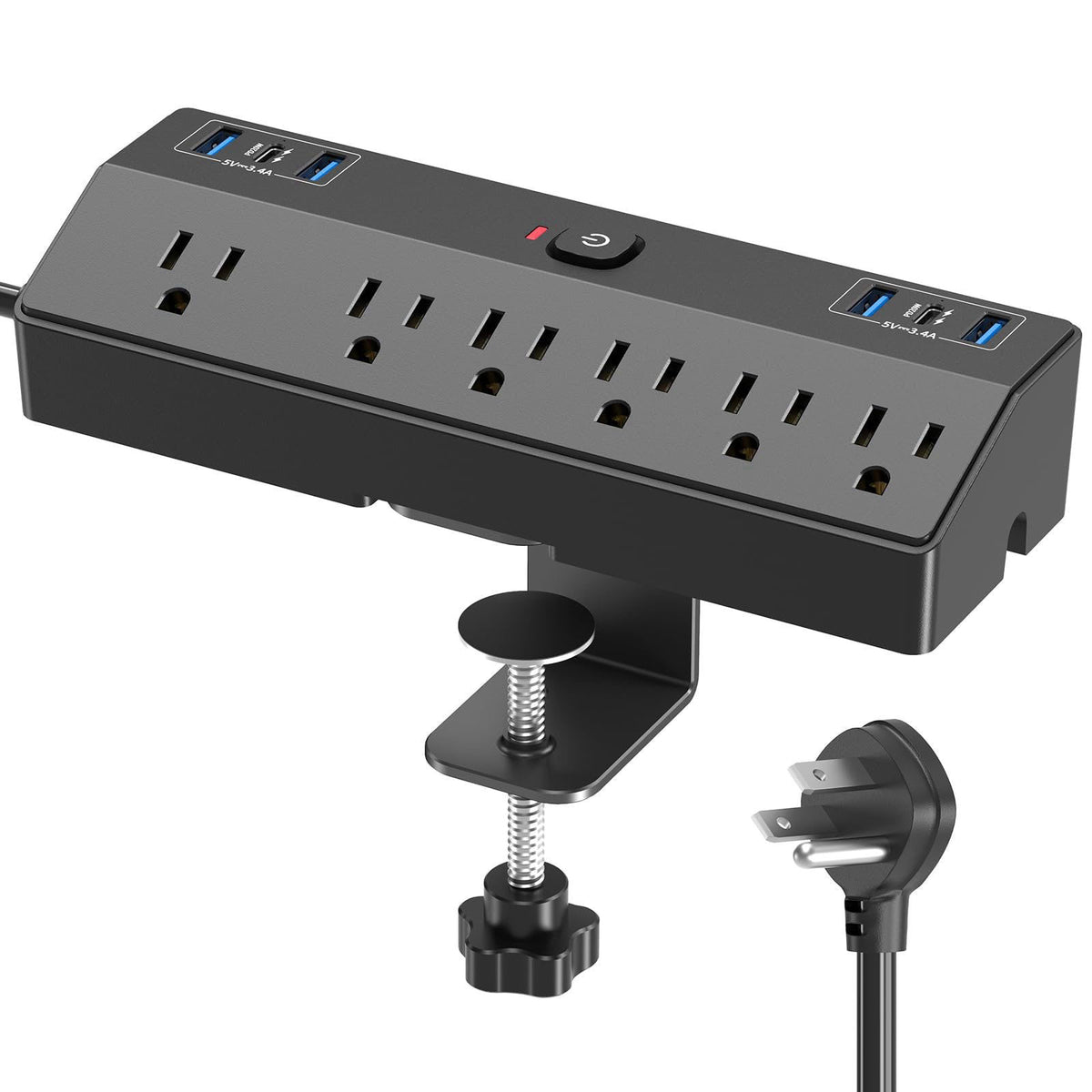 Desk Clamp Power Strip with 40W Fast Charging Station, JXGUCAT 10ft Flat Plug Power Strip Surge Protector, 2 USB-C Ports