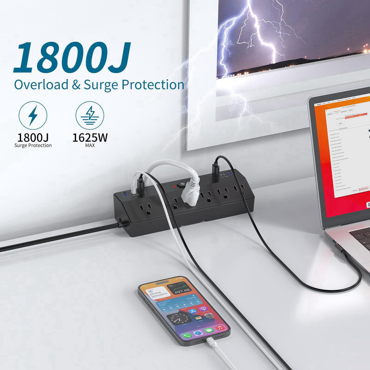 Desk Clamp Power Strip with 40W Fast Charging Station, JXGUCAT 10ft Flat Plug Power Strip Surge Protector, 2 USB-C Ports