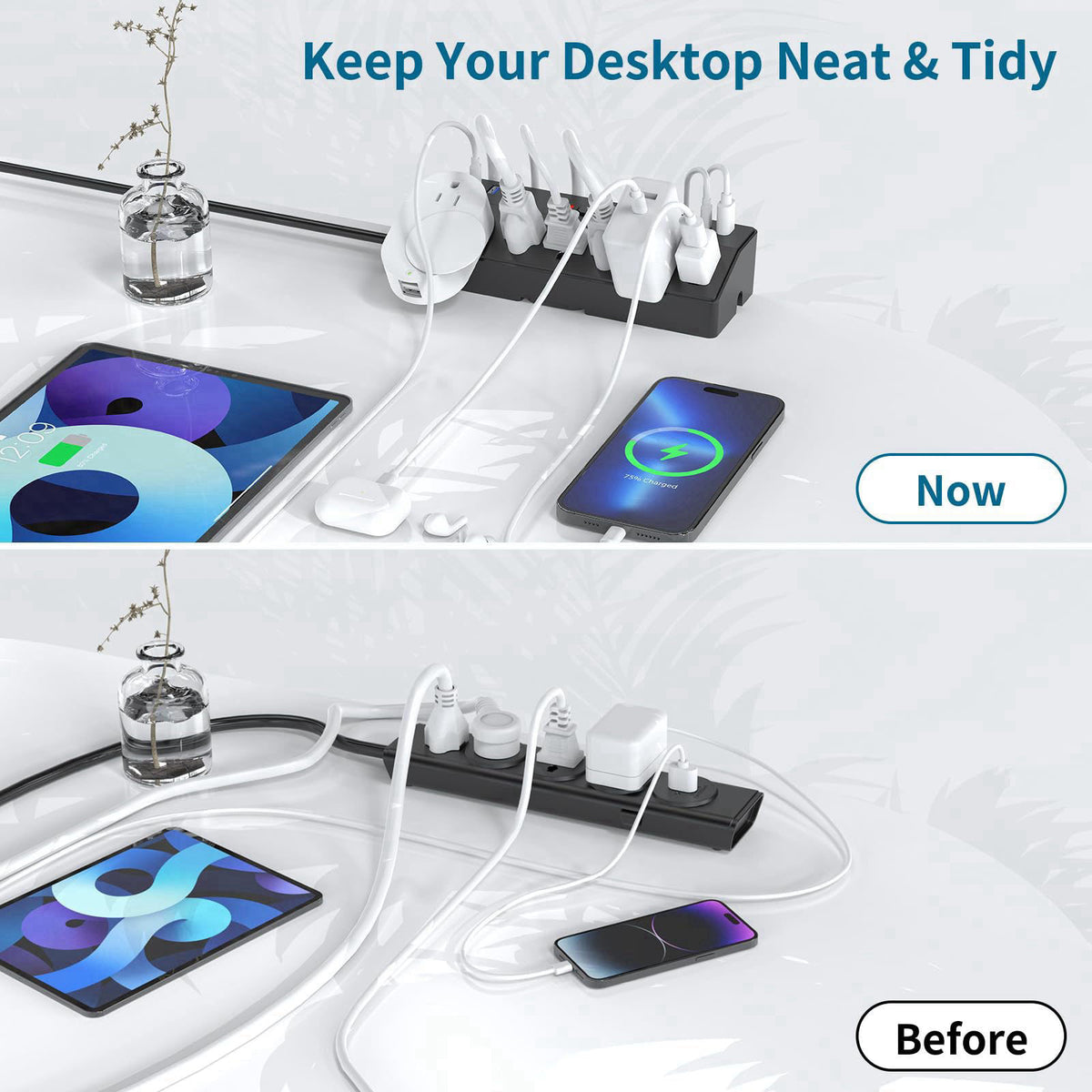 Desk Clamp Power Strip with 40W Fast Charging Station, JXGUCAT 10ft Flat Plug Power Strip Surge Protector, 2 USB-C Ports