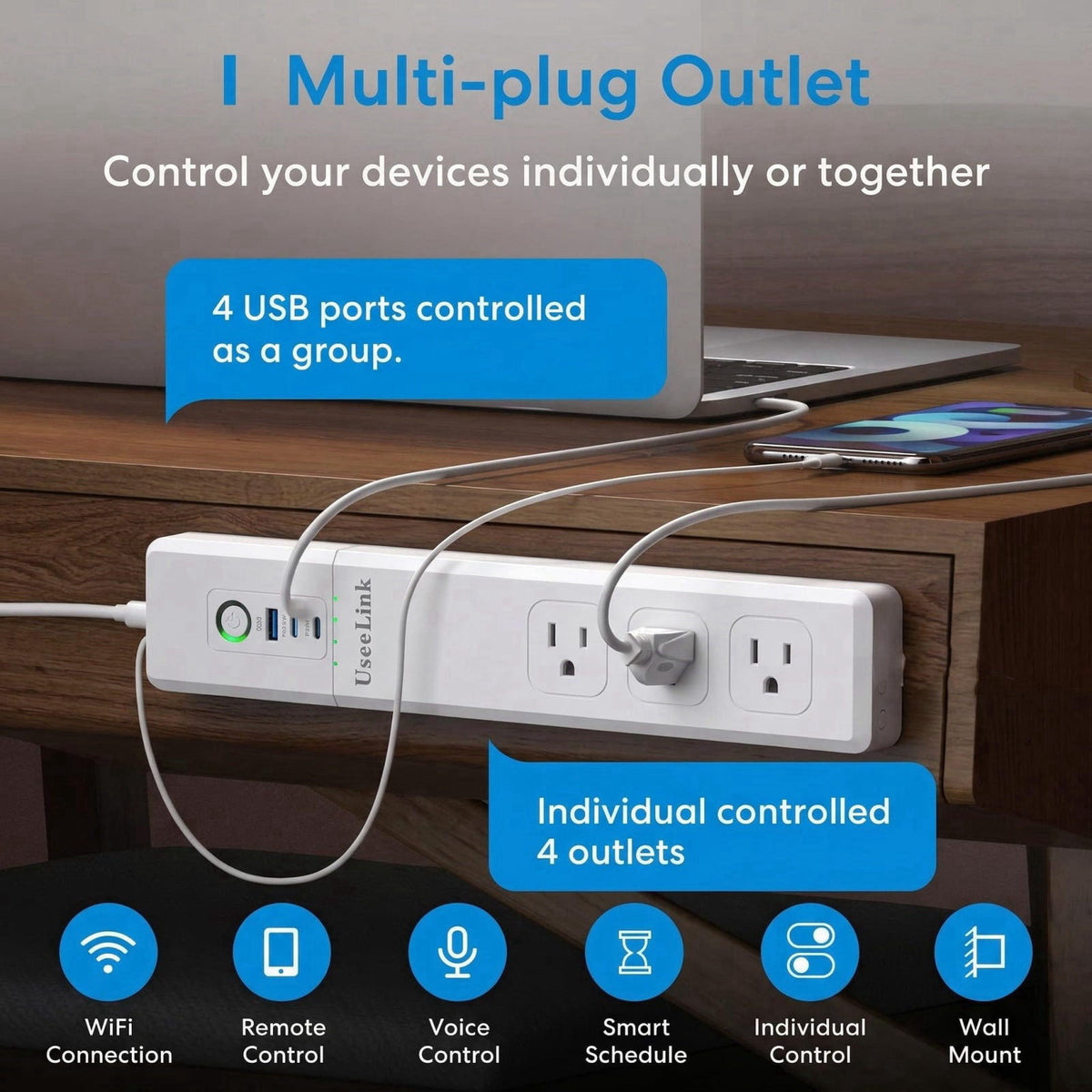 XENON Smart Power Strip,WiFi Surge Protector with 4 Individually Controlled Smart Outlets and 2 USB Ports, Compatible wi