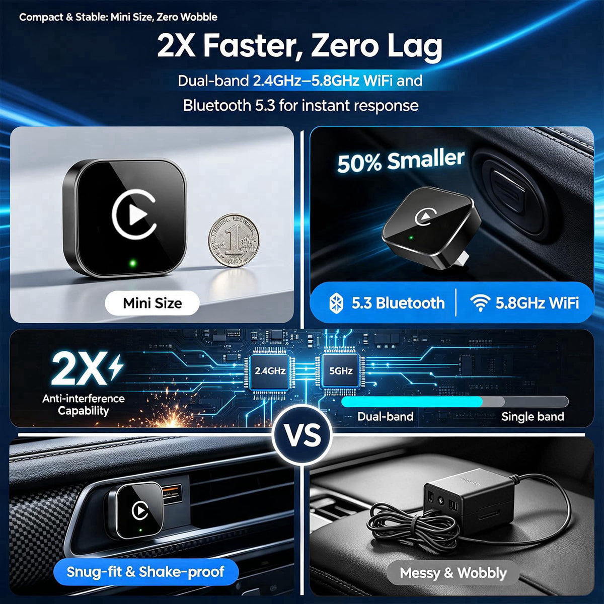 YFDUNV Wireless CarPlay Adapter,Supports iPhone & Android Phones – full view