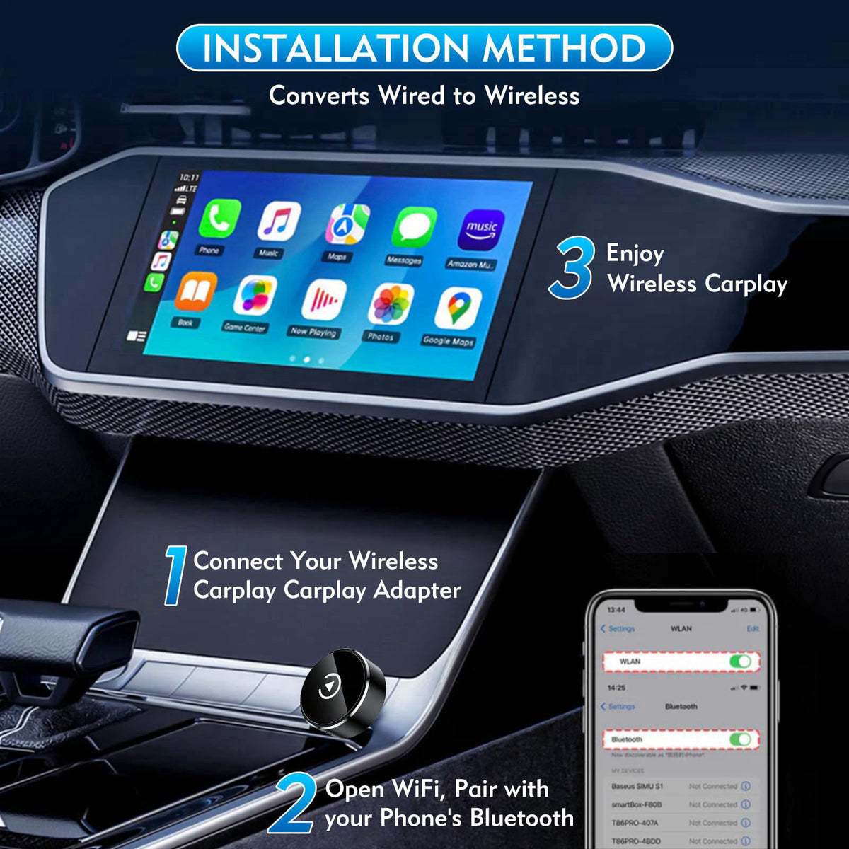 Zokvic Wireless CarPlay Adapter, 2-in-1 Mini CarPlay & Android Auto Wireless Adapter, Plug & Play, Auto Connect, Car Acc