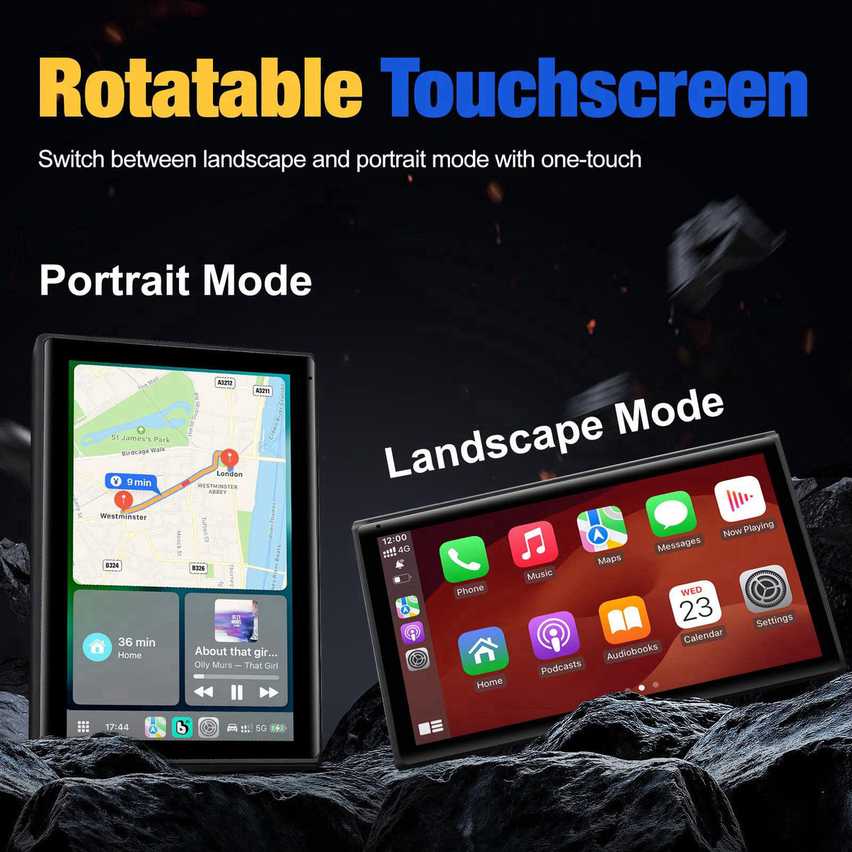 YREVTM Carplay Screen for Car, 7 inch Wireless Carplay & Android Auto（Black） – packaging and label