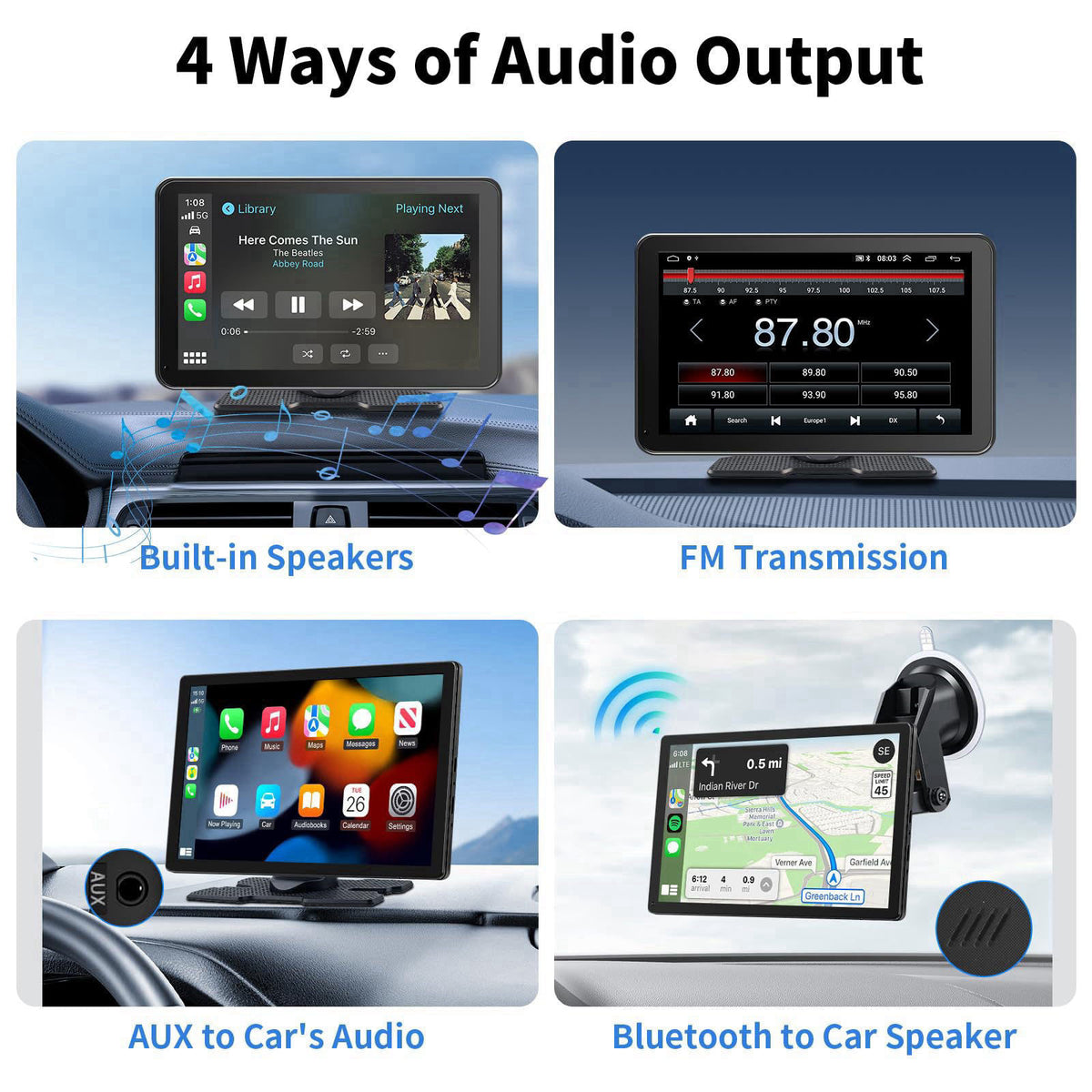GTVFS CarPlay Screen for Car, 9'' Wireless CarPlay & Android Auto - Smart Portable Touchscreen with Bluetooth/FM, Mirror
