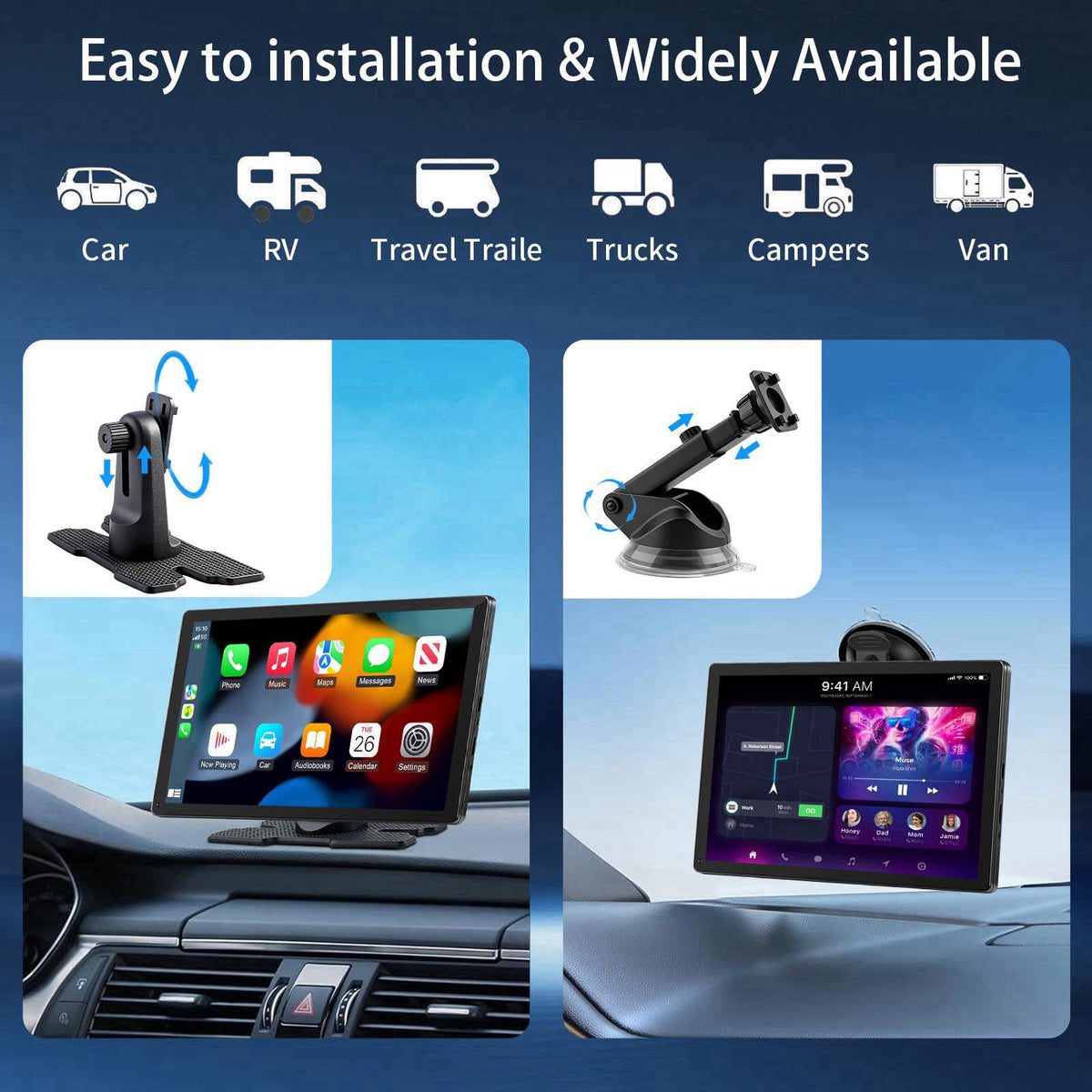 GTVFS CarPlay Screen for Car, 9'' Wireless CarPlay & Android Auto - Smart Portable Touchscreen with Bluetooth/FM, Mirror