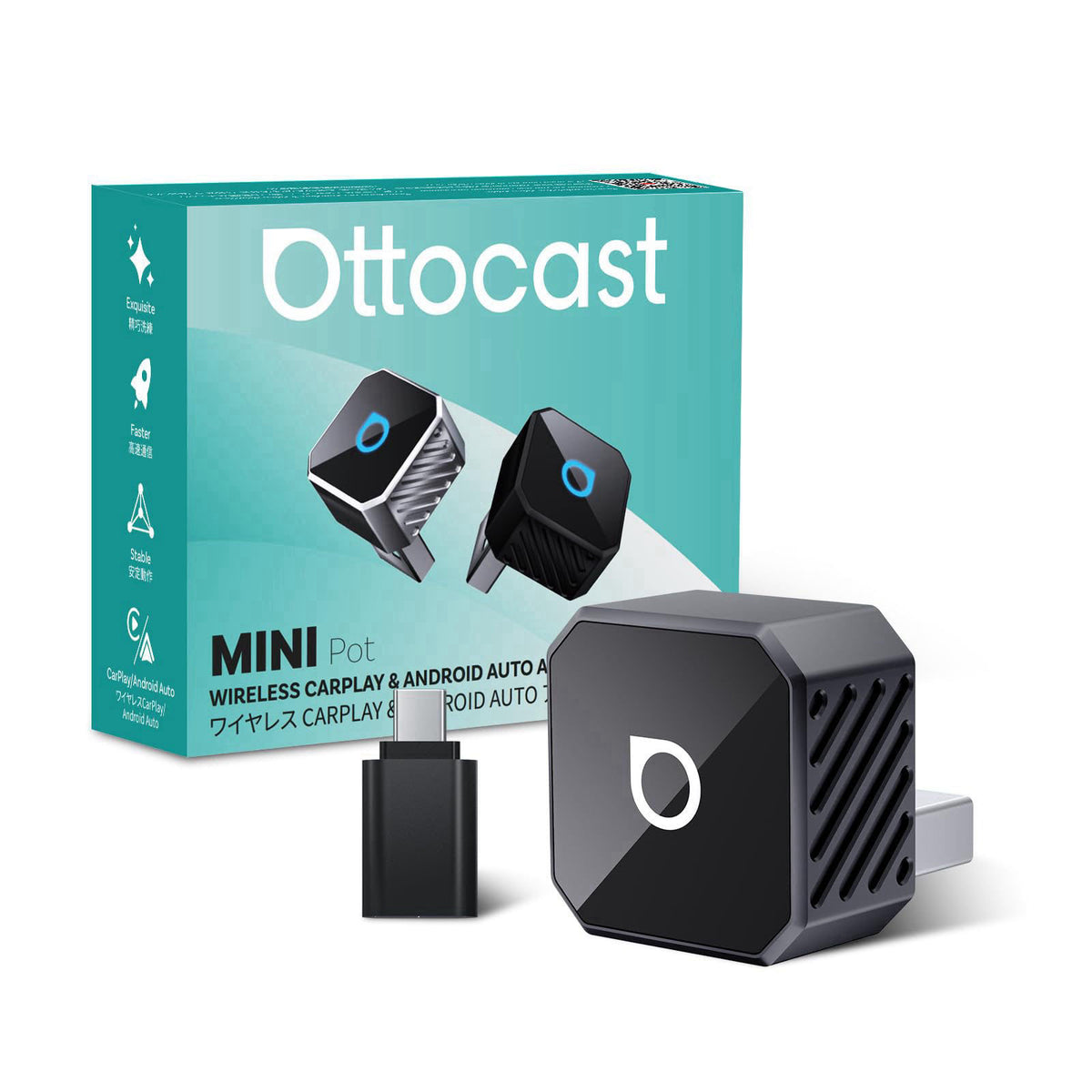 OTTOCAST Mini 2-in-1 Wireless CarPlay/Android Auto Adapter,Auto-Reconnect