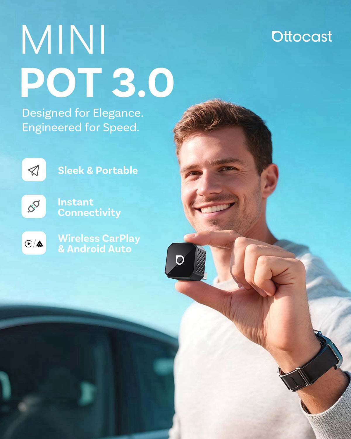 OTTOCAST Mini 2-in-1 Wireless CarPlay/Android Auto Adapter,Auto-Reconnect – full view