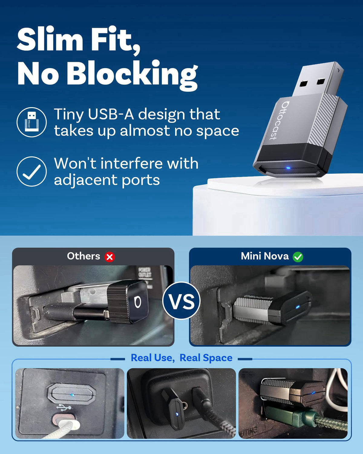 OTTOCAST Mini Nova 2-in-1 Wireless CarPlay & Android Auto AI Adapter – alternate angle