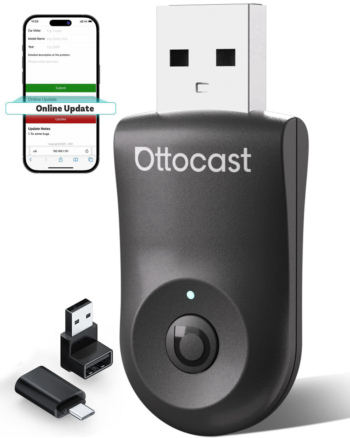 OTTOCAST Mini 2025 Wireless CarPlay & Android Auto 2-in-1 Adapter, Plug & Play, 5GHz WiFi, Auto Connect for iPhone & And