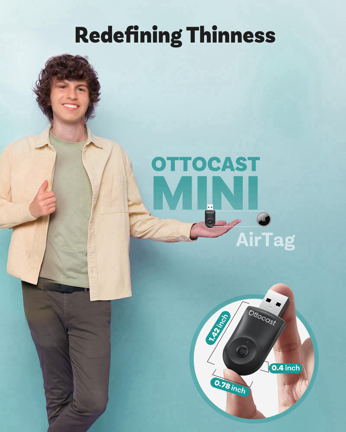 OTTOCAST Mini 2025 Wireless CarPlay & Android Auto 2-in-1 Adapter, Plug & Play, 5GHz WiFi, Auto Connect for iPhone & And
