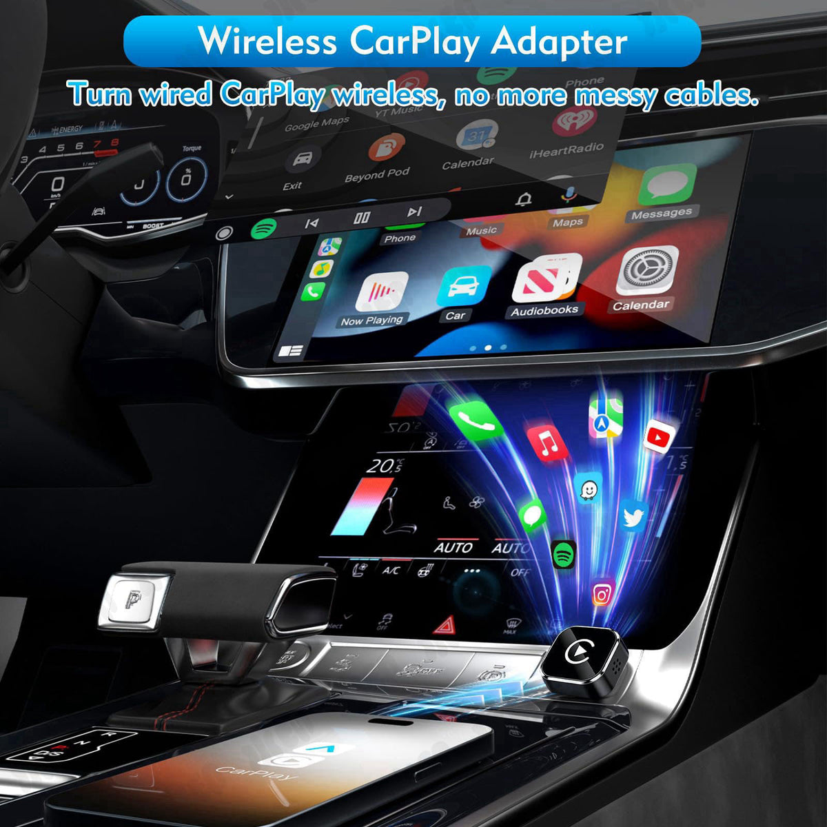 Zokvic Wireless CarPlay Adapter, 2-in-1 Mini CarPlay & Android Auto Wireless Adapter, Plug & Play, Auto Connect, Car Acc