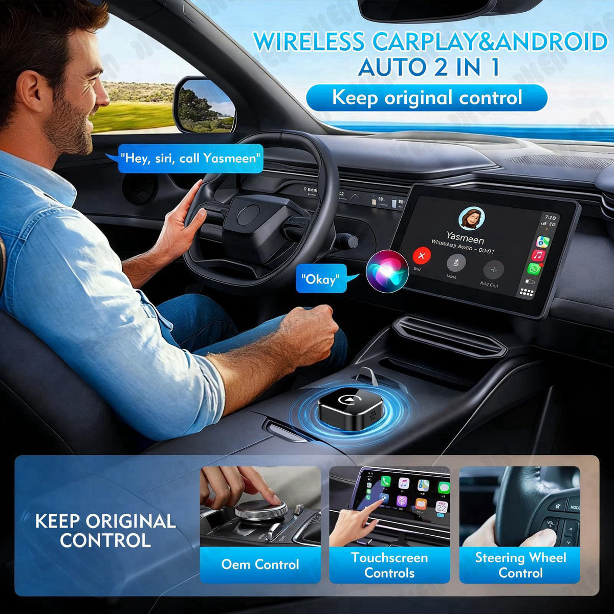 Zokvic Wireless CarPlay Adapter, 2-in-1 Mini CarPlay & Android Auto Wireless Adapter, Plug & Play, Auto Connect, Car Acc