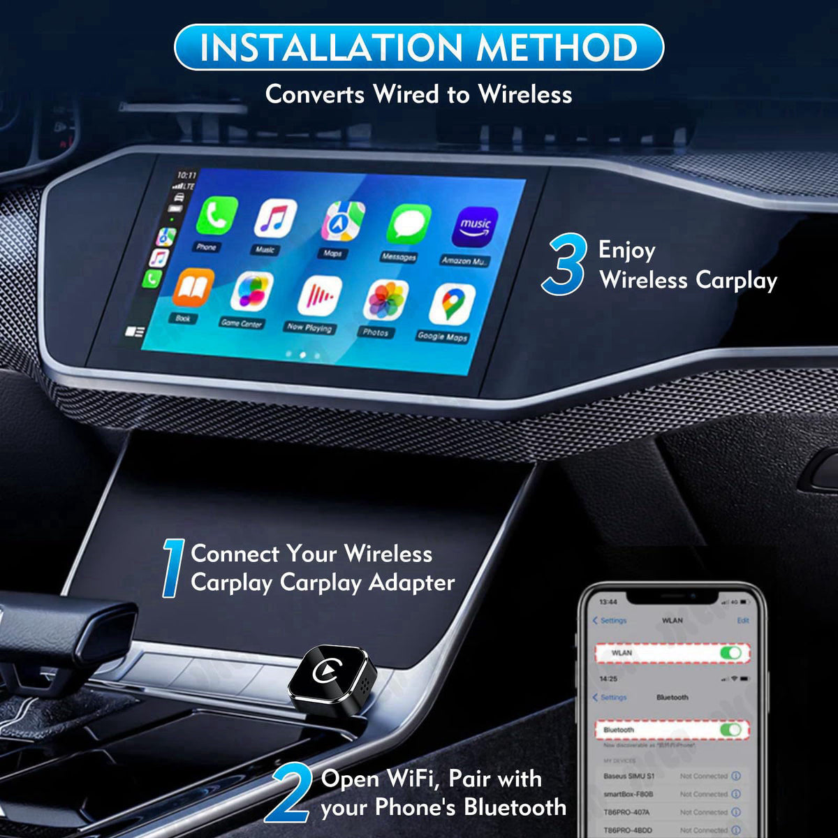 Zokvic Wireless CarPlay Adapter, 2-in-1 Mini CarPlay & Android Auto Wireless Adapter, Plug & Play, Auto Connect, Car Acc