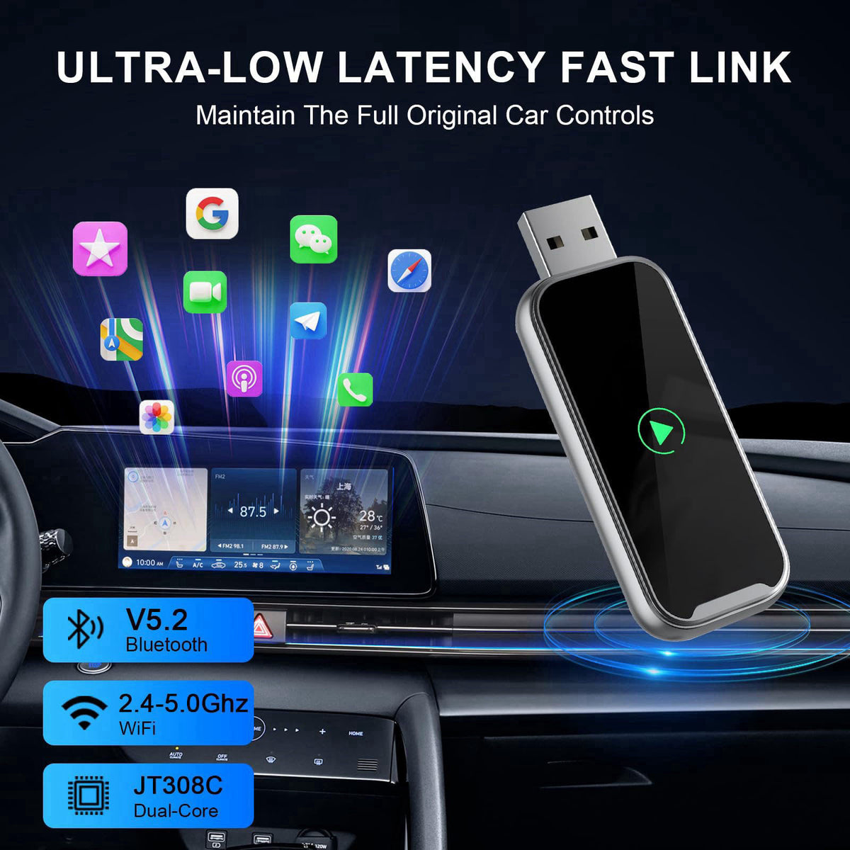 Qidoubird Wireless CarPlay Adapter, 2-in-1 Wired to Wireless CarPlay/Android Auto Converter, Plug & Play, Siri Control, 