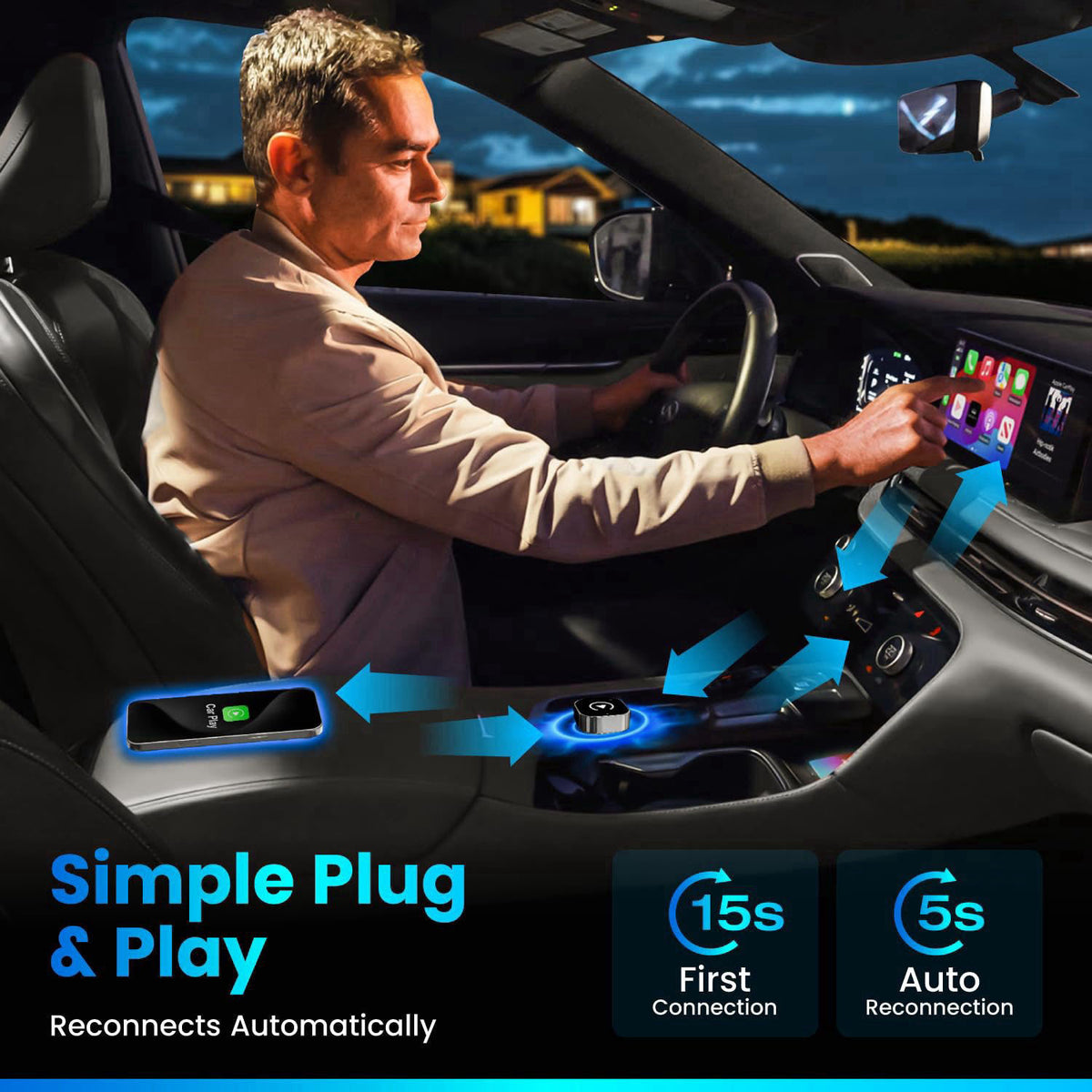 Ryvlan 2026 Wireless CarPlay & Android Auto Adapter 2-in-1 – Convert Wired to Wireless, Fast Auto-Connect, Zero-Lag 5.8G