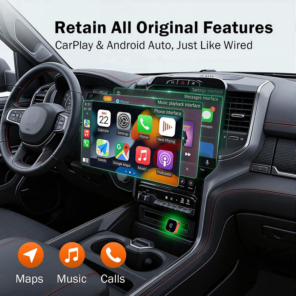 Gallasys Wireless CarPlay Adapter for iPhone & Android Auto Adapter, Convert Wired to Wireless CarPlay Dongle,Dual-Band 