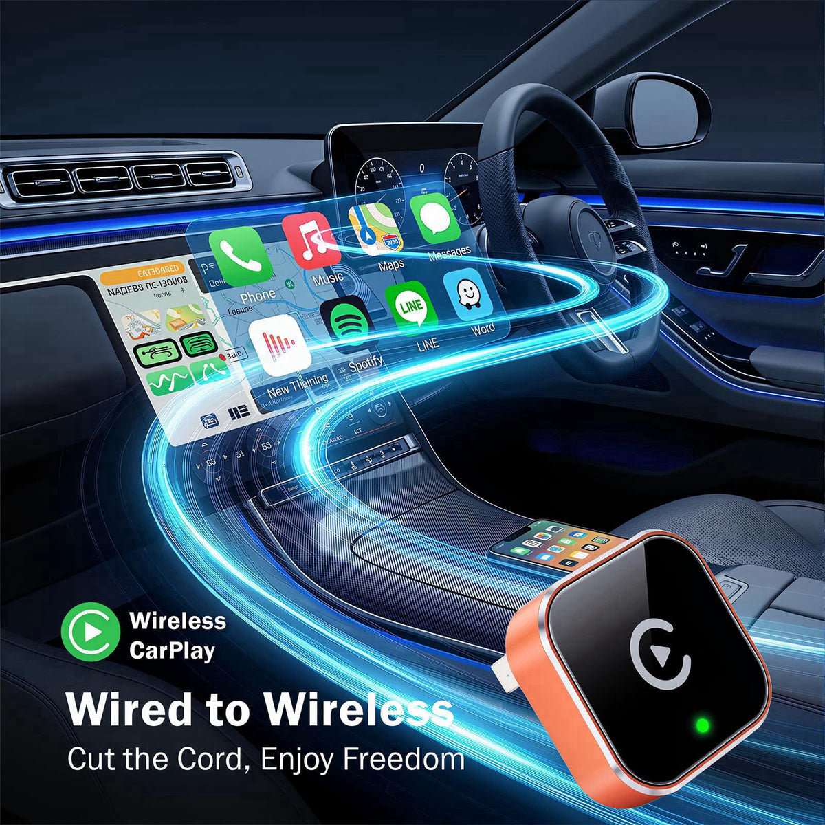 Gallasys Wireless CarPlay Adapter for iPhone & Android Auto Adapter, Convert Wired to Wireless CarPlay Dongle,Dual-Band 