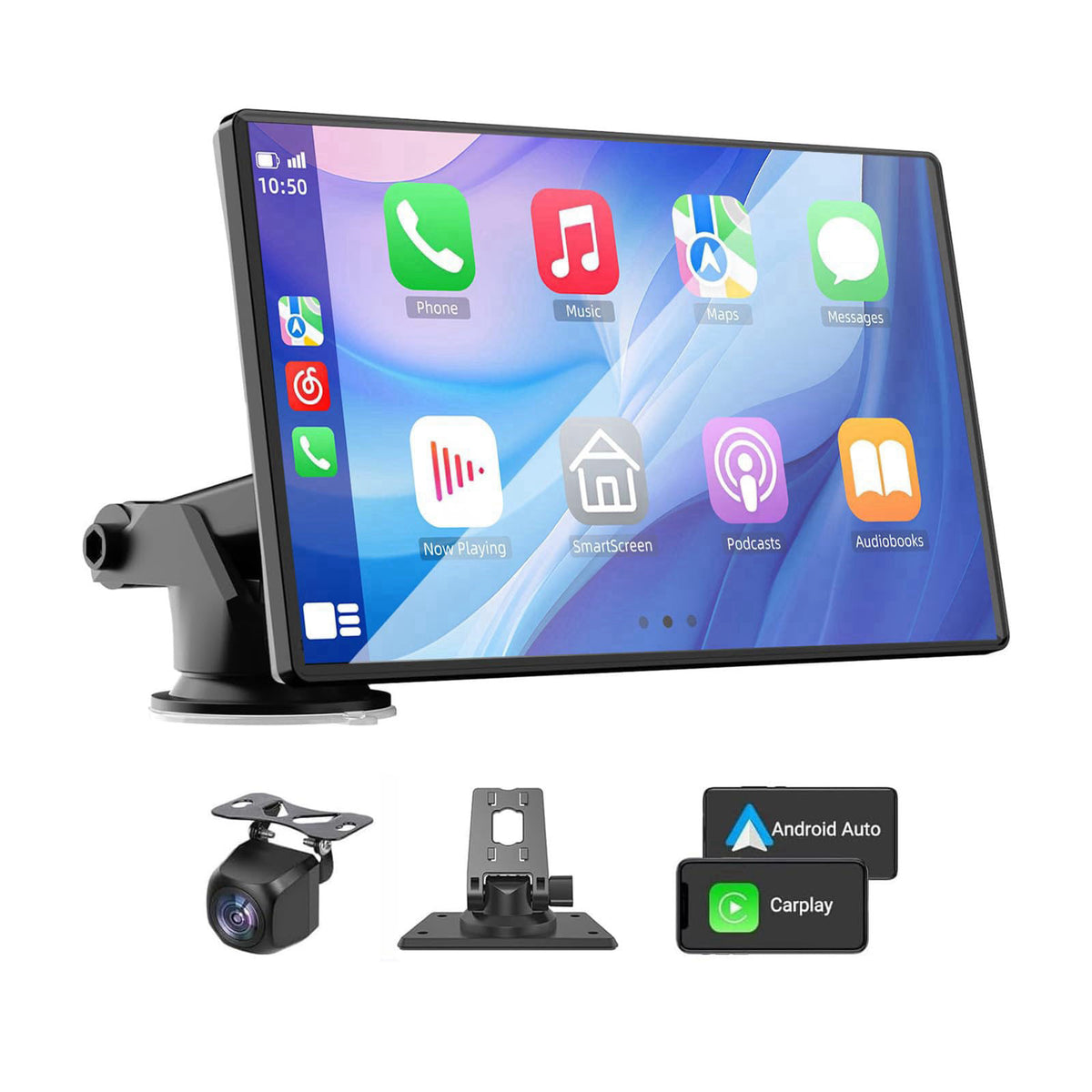 VUKARUAL Wireless Carplay and Android Auto Screen for Car, 7" HD Portable Touch Screen Car Stereo with Bluetooth, Ba