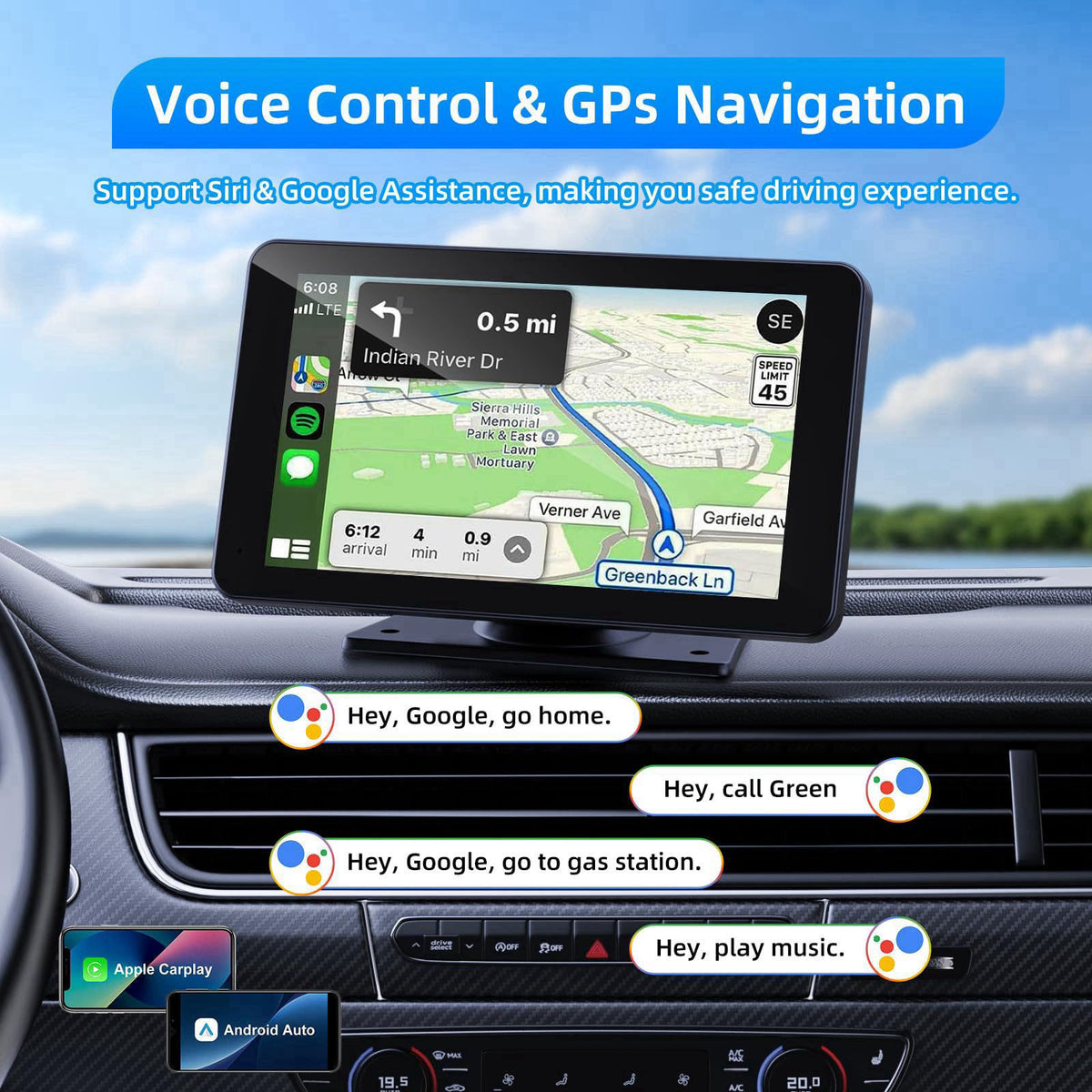 VUKARUAL Wireless Carplay and Android Auto Screen for Car, 7" HD Portable Touch Screen Car Stereo with Bluetooth, Ba