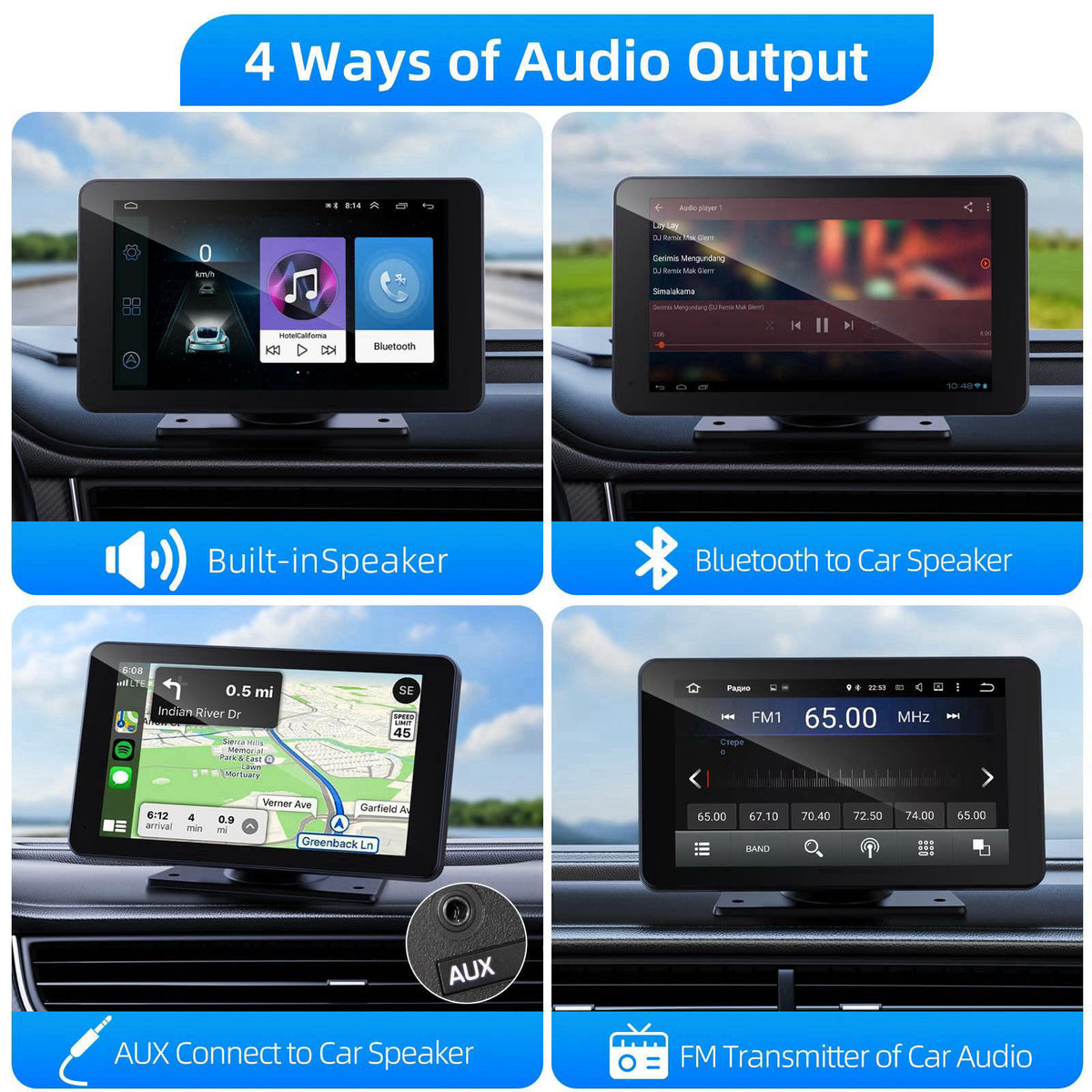 VUKARUAL Wireless Carplay and Android Auto Screen for Car, 7" HD Portable Touch Screen Car Stereo with Bluetooth, Ba