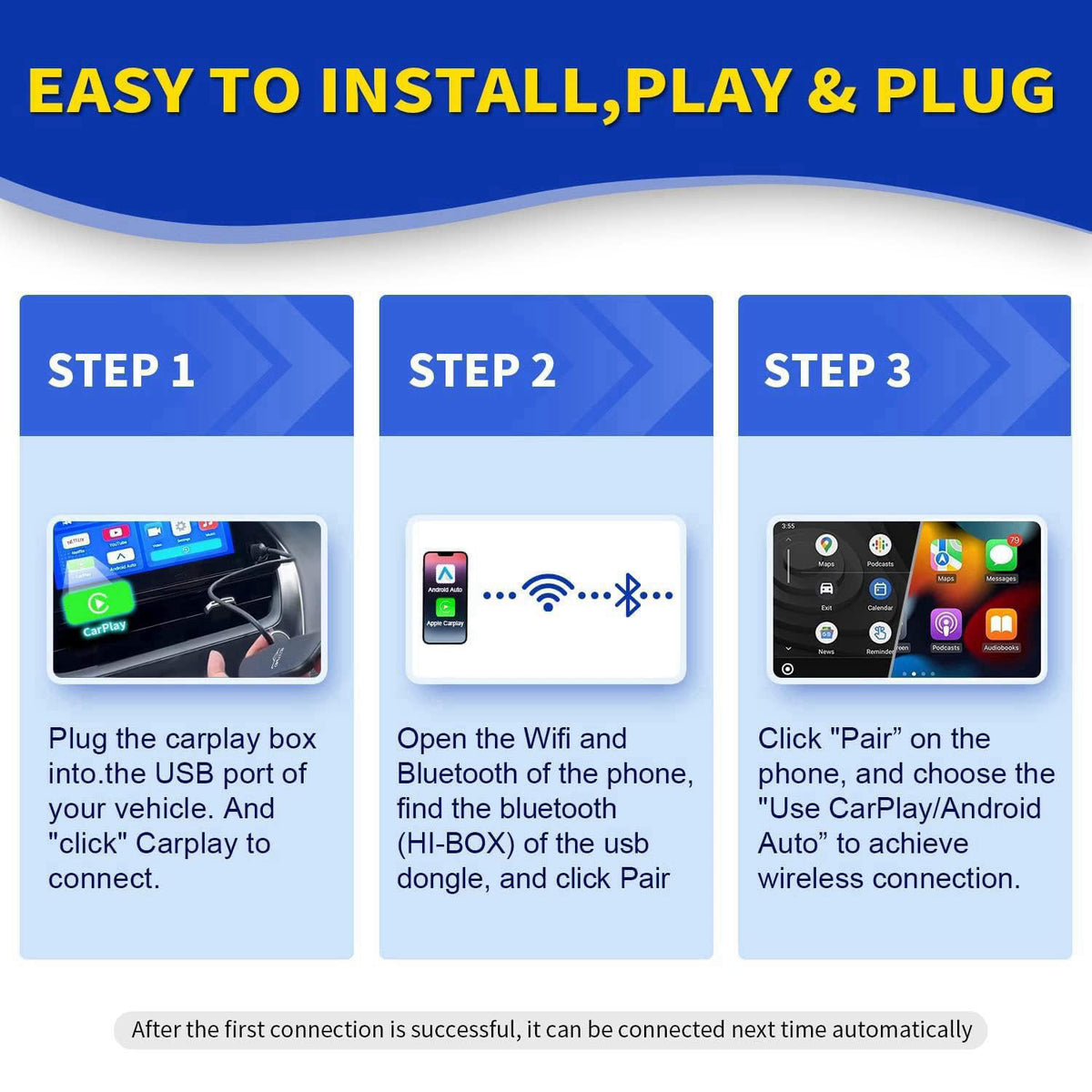 Flgocexs Wireless Carplay Adapter - 3 in 1 Wireless Carplay and Android Auto Adapter with Built in Netflix YouTube Suppo