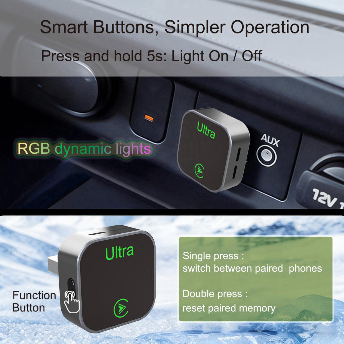 JERYONE 2-in-1 Wireless CarPlay Adapter, 2026 New, Wired to Wireless CarPlay & Android Auto Dongle, Mini Compact USB-A/T