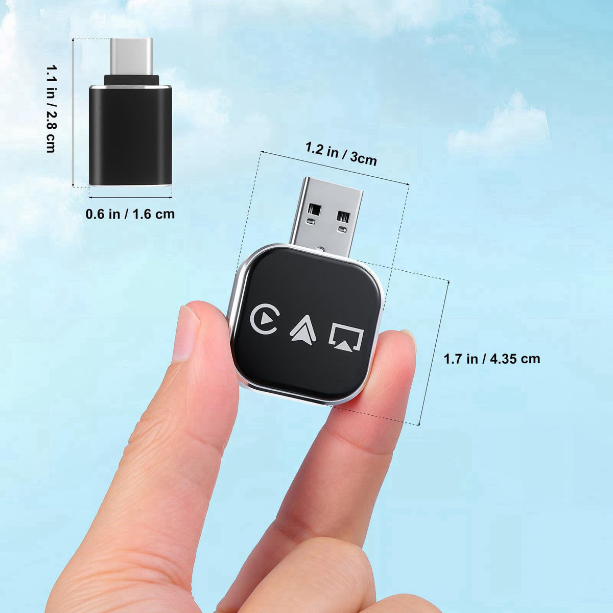 DOITOOL Wireless Car Adapter 3-in-1 Wireless Phone Connector for Car - Screen Mirroring - USB A to C Plug and Play Vehic