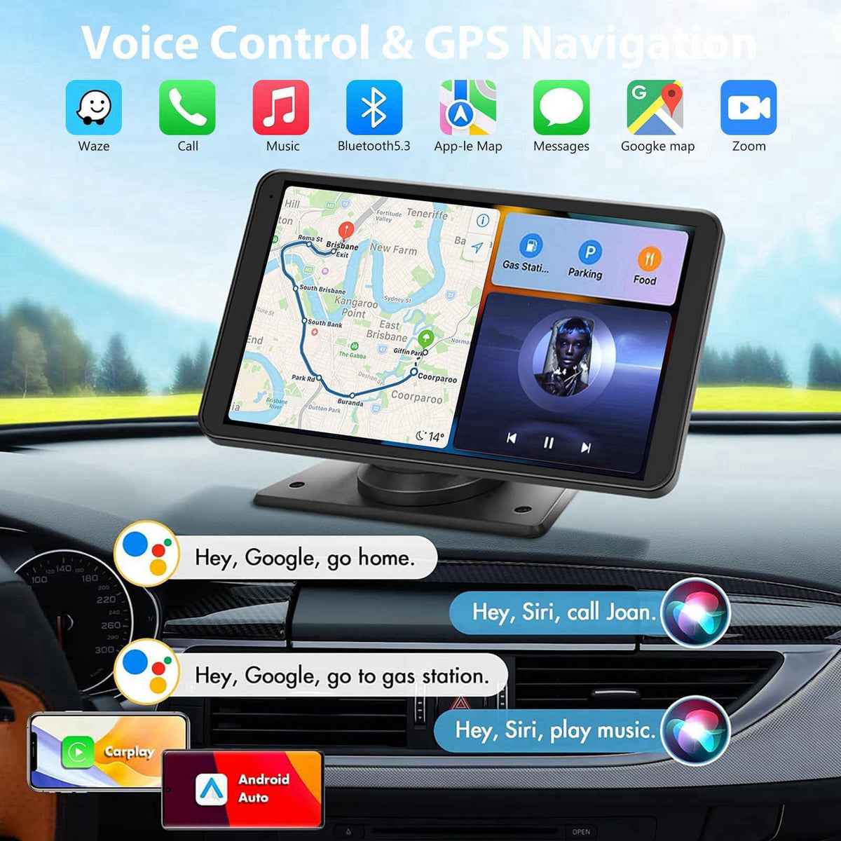 Kiswuren Carplay Screen for Car 7" HD Wireless Portable Car Play Touchscreen Stereo – packaging and label