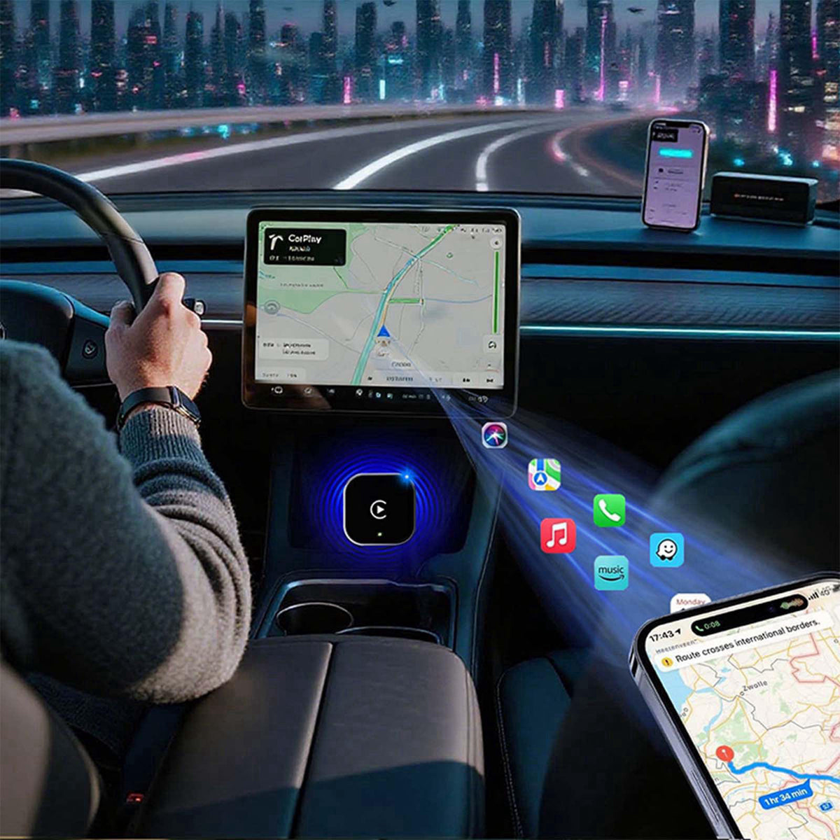 YFDUNV Wireless CarPlay Adapter & Android Auto Dongle, Shiny Silver，Fast Auto-Connect, Compact Plug & Play Wireless CarP