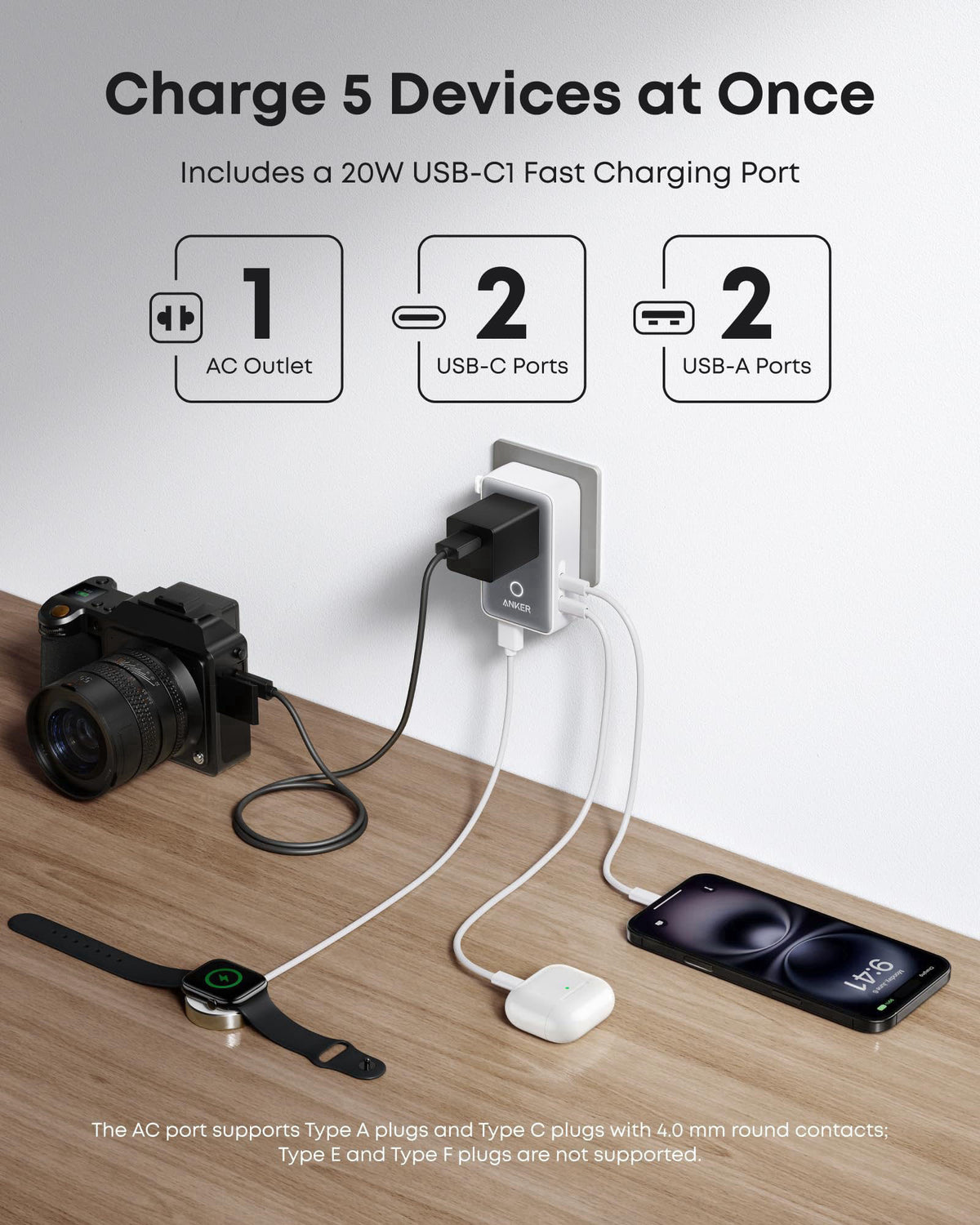 Anker Nano Travel Adapter (1-Pack), 2 USB-C Universal Charger, 20W – packaging and label
