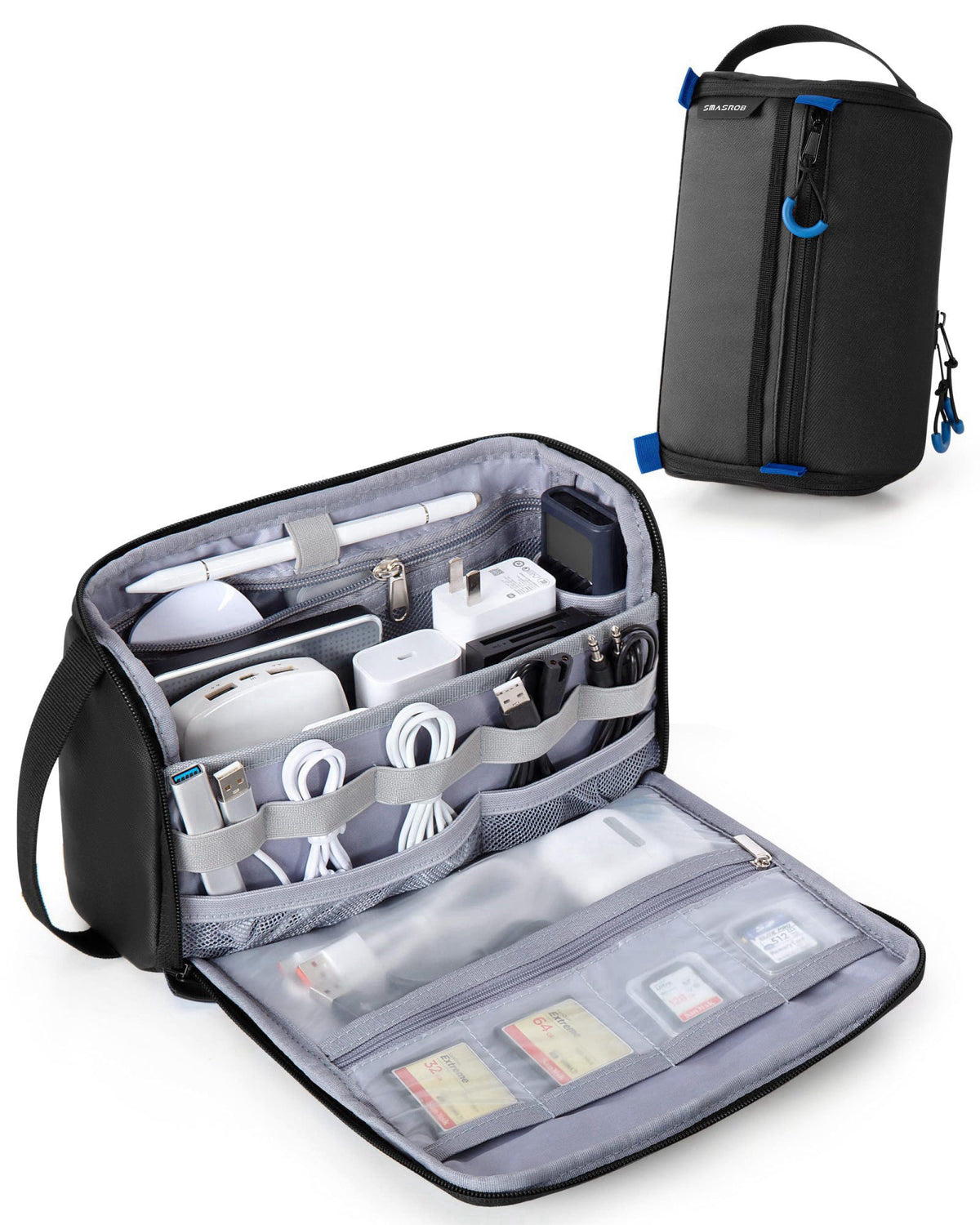 Smasrob Electronics Organizer Travel Case, Tech Bag Charger Pouch, Black – Black, Polyester, 10 x 3 x 6 inches