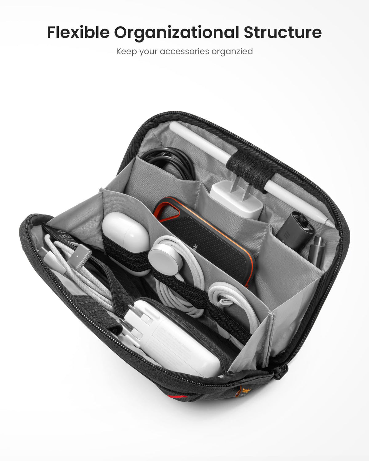 tomtoc Travel Cable Organizer Pouch, Electronics Accessories Organizer Portable Waterproof Double Accessories Carry Case